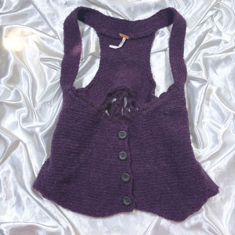y2k Free People Knit Vest Purple Excellent Wool Alpaca Mohair Blend Racerback
